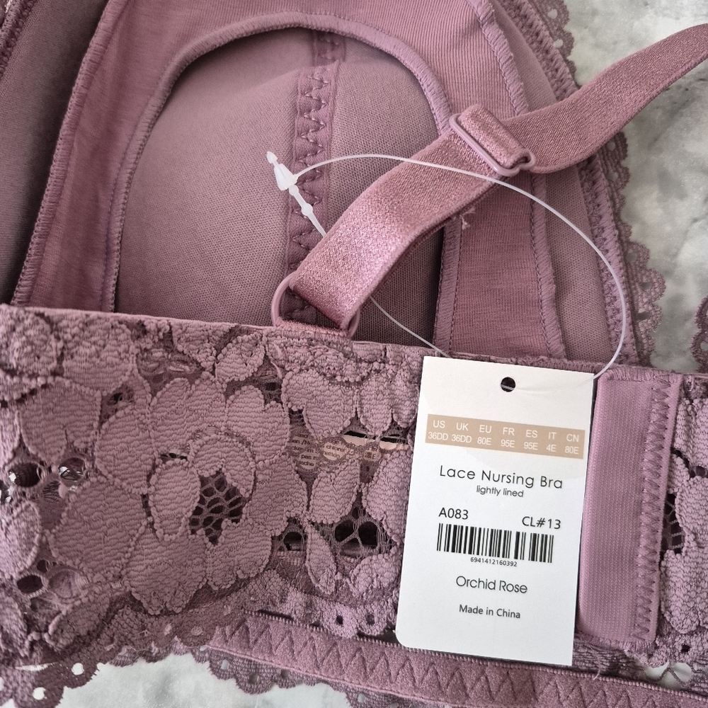 Momanda Lace Plunge Nursing Bralette Orchid Rose 36DD NWT